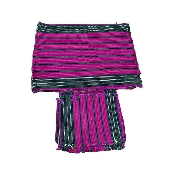 Vintage Set 4 Pink Green Woven Tapestry Placemats Napkins Silverware Placeholder - Picture 2 of 2